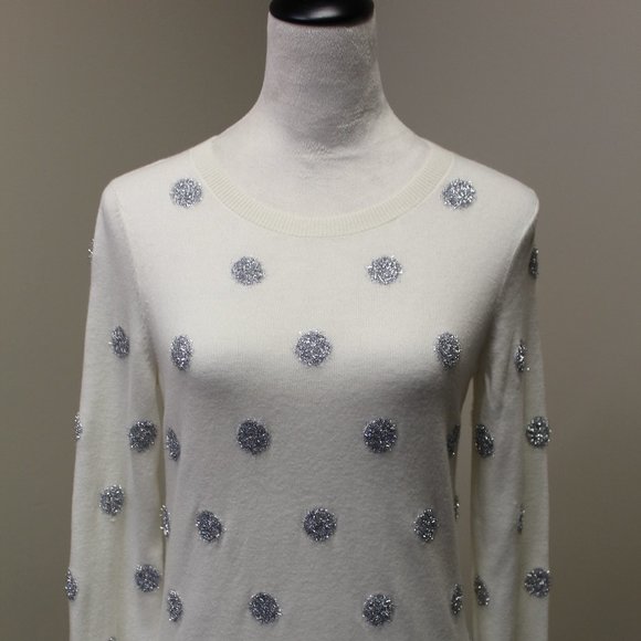 Talbots Tinsel Dot Sweater, XS, Winter White - Picture 1 of 10